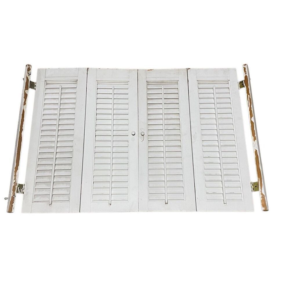 Vintage Bi fold Interior 18”x 26”Wood Window Plantation White Shutters Old